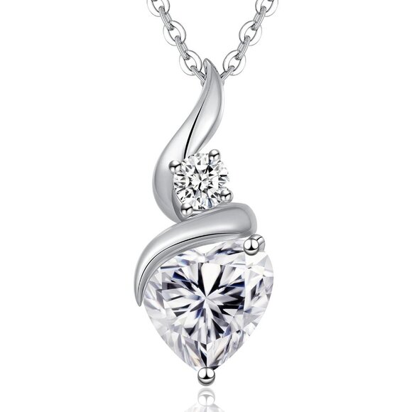 Moissanite Heart Pendant Necklaces for Women 925 Sterling Silver Necklace with